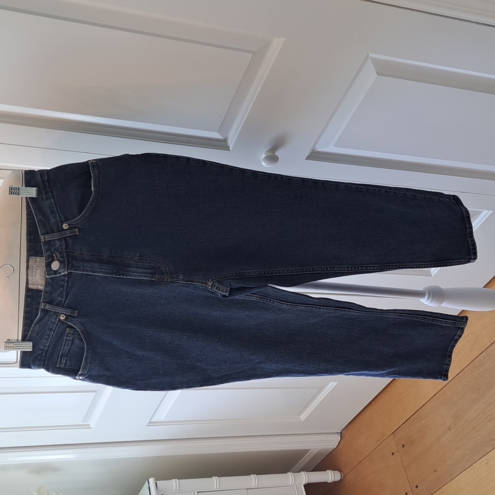 Everlane Womens The Cheeky Crop Medium Wash Straight Stretch High Rise Jeans S29